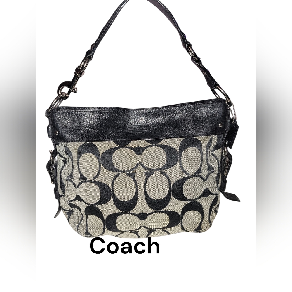 2009 Coach Signature Zoe Monogram Black and Cream Hobo Bag A0982-12667
